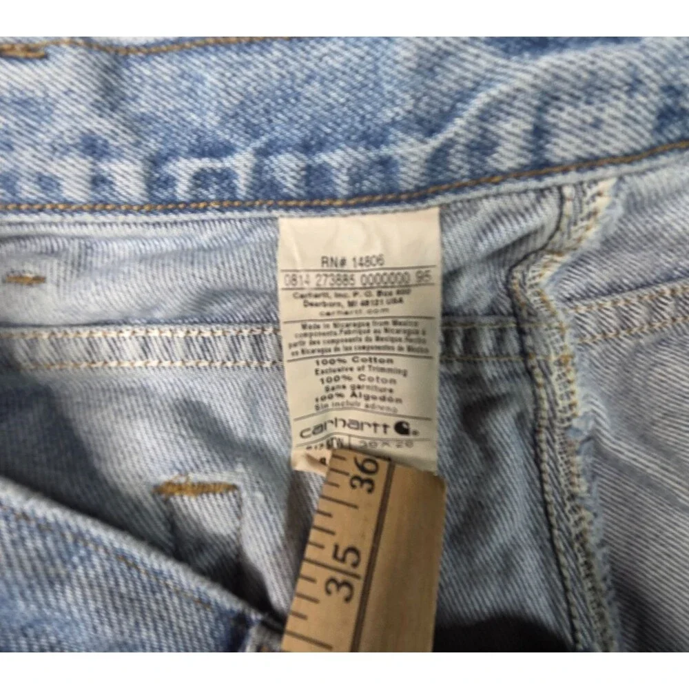 Vintage Carhartt Jeans Mens 36x28 Light Wash Distressed Workwear Denim 90s